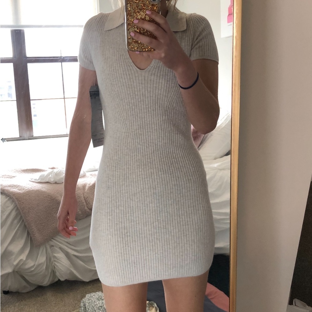 Abercrombie & Fitch Gray Ribbed Mini Dress Polo Collar